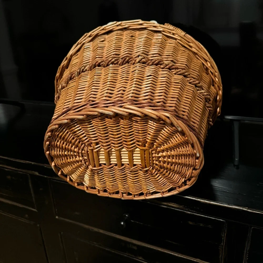Vintage Hand Woven Oval Gathering Harvest Basket With Handles